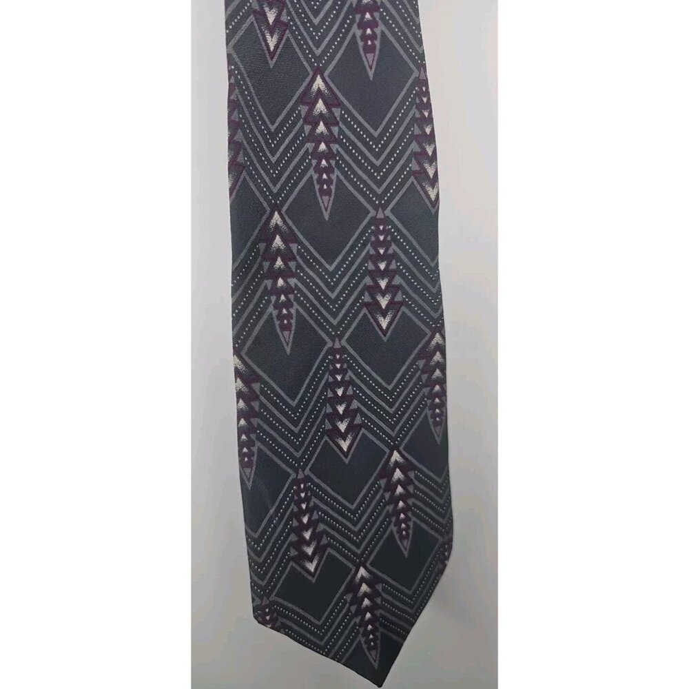 Robert Stewart Art Deco Geometric Grey Fuschia Neck Tie Silk